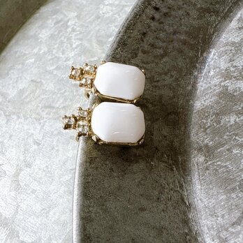 YC22-【 Coro 】コロ・ヴィンテージイヤリング 1960s White Cabochon Rhinestoneの画像