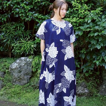 紫陽花の花 浴衣リメイク ドルマンスリーブワンピースの画像