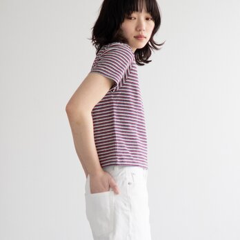 FRECKLE/マルチボーダー summer tee/smokeblue×bordeaux/size1の画像