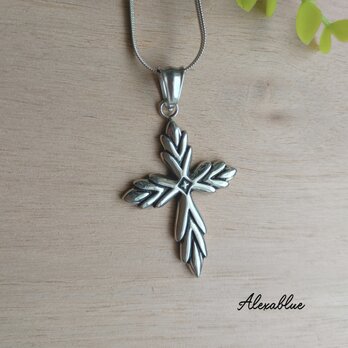 Cross Necklace with Onyx Charm（ユニセックス）オニキス 8月誕生石の画像