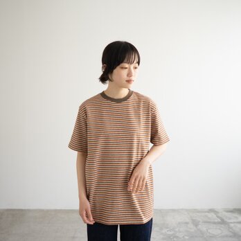 FRECKLE/マルチボーダー summer tee/orange×olive/size３の画像