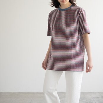 FRECKLE/マルチボーダー summer tee/smokeblue×bordeaux/size３の画像