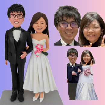 受注制作 ウエディングギフト 写真入り 結婚祝い 人形 フィギュア❤ケーキトッパー ❤肖像画 似顔絵❤カップル 両親❤周年記念の画像