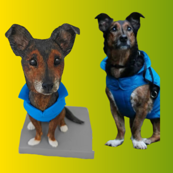 【受注作製】ペットギフト うちの子 写真入り 犬人形 フィギュア、名入れ 愛犬 肖像画 似顔絵❤ペットロス、誕生日、記念日の画像