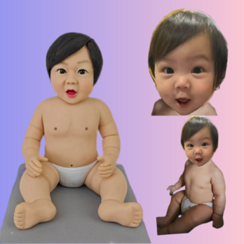 受注制作 出産祝い 内祝い 写真入り 人形 フィギュア 赤ちゃん 子供 幼児❤名入れ 立体肖像画 似顔絵❤贈り物❤個性的 誕生日の画像