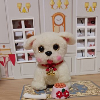 羊毛フェルト　たれ耳ぷっくり犬ワンちゃん　お腹すいたー！の画像
