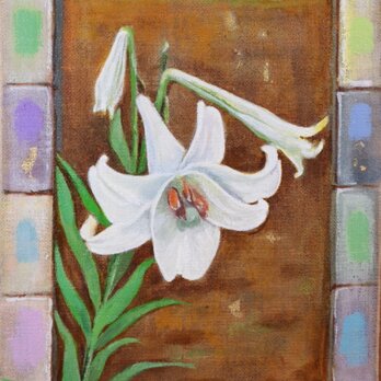 油絵「trumpet lily」