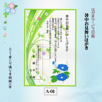 ★「暑中お見舞いはがき」サービス印刷／官製はがき20枚コーナー(A-01)／差出人刷り込み・送料無料の画像