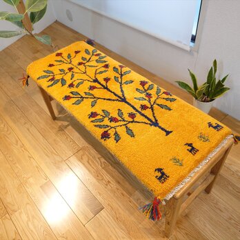 ペルシャ　ギャッベ ミニランナー　108x42cm 黄金色　生命の木　RJ14511の画像
