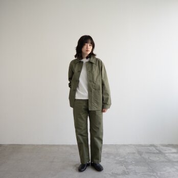 コットンヘリンボン/ワークパンツ/olive drab