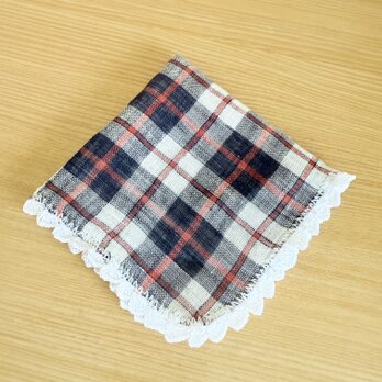 ダブルガーゼ2枚合わせのふわふわハンカチ（チェック・紺白）