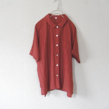リネンのひじ丈ブラウス　渋赤