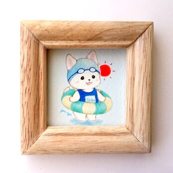 複製ミニイラスト「白柴ちゃんの海水浴」の画像
