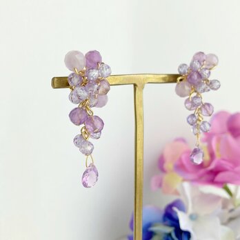藤の花×天然石 ピアス/イヤリングの画像