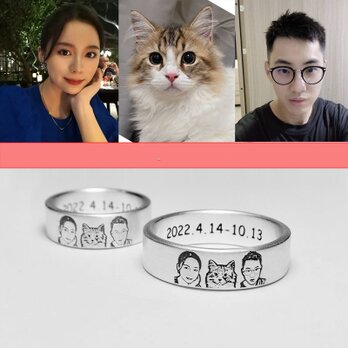 うちの子 オーダー うちの子 指輪 彫刻 プラスサイズのリング 愛犬 写真 プリント 999 シルバー 愛猫 ペット 動物の画像