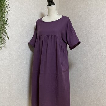 ふわふわコットンＷガーゼのドルマンスリーブワンピース　グレープ