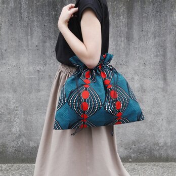 アフリカ布の巾着バッグ（アフリカンプリント）トート 大きめ