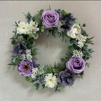 大人かわいい♡ばらと紫陽花のリースの画像