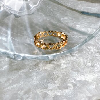 RA112-【 AVON 】エイボン・ヴィンテージリング 80s Deadstock Gold Tone Open Heartsの画像