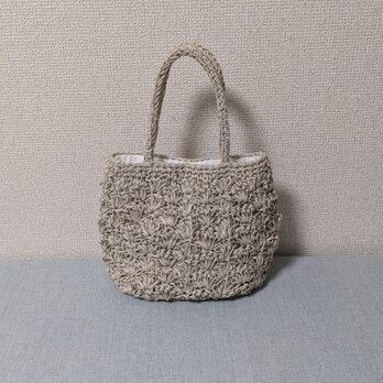 ✳春風の花かご – サンドベージュの松編みバッグ✳の画像