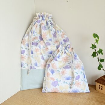 巾着2つセット（デコレクションズ・水彩フラワー）の画像