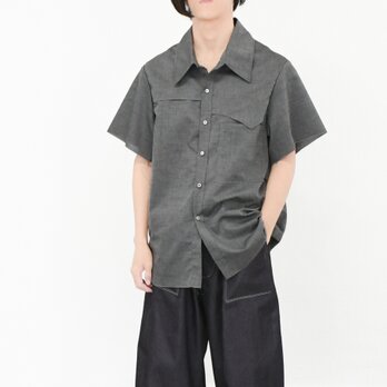 送料無料【完全一点物】半袖切りっぱなしシャツ(グレー)の画像