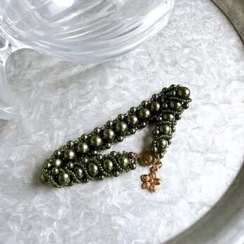 B147-ヴィンテージブレスレット U.S.A. 1970〜80s Olive Color Beads Braceletの画像