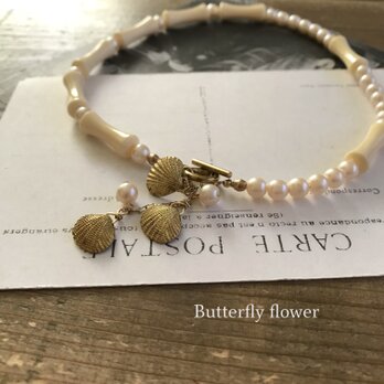Japan Vintage Pearl Beads : 貝殻とパールの首飾りの画像