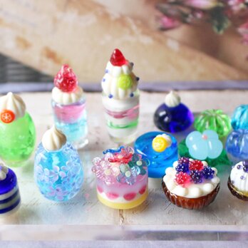 ガラスのミニチュア　夏スイーツセット　★ガラスのミニチュア喫茶店★の画像