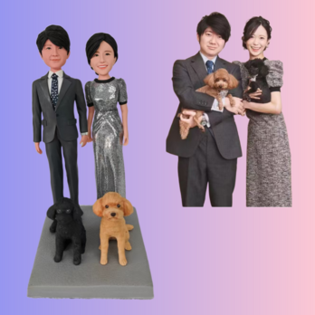 受注制作 ウエディングギフト 写真入り 結婚祝い 人形 フィギュア❤ケーキトッパー ❤肖像画 似顔絵❤カップル 両親❤周年記念の画像