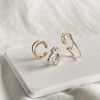 【期間限定】【夏の福袋no.２】イヤーカフ3点セット　diagonal &Cross pearl & unbaranceの画像