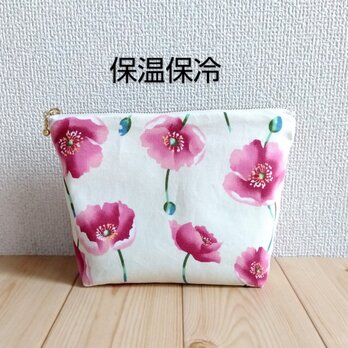 保温・保冷の洗えるポーチ　大きめ20cm　花柄　ポピー　　273の画像