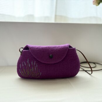 羊毛と天然石の刺繍ポシェット/ラベンダーの画像