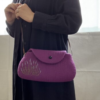 羊毛と天然石の刺繍ポシェット/ラベンダー