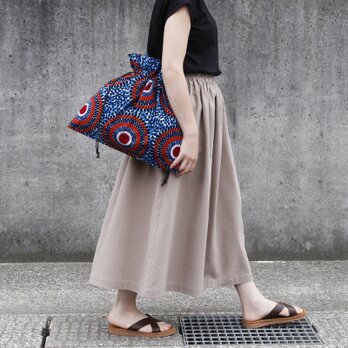 アフリカ布の巾着バッグ（アフリカンプリント）トート 大きめ