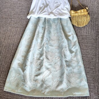 ★～丈85㎝★ペールグリーンの刺繍風★インテリア用生地を活用★受注製作★の画像