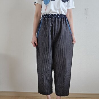 着物リメイク　手作り　縞木綿　シンプル　パンツの画像