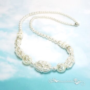 デザインパールのショートネックレス＊Whiteの画像