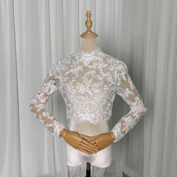 高品質！可憐な花刺繍のトップス ウエディングドレス 長袖 ボレロ 結婚式/花嫁 前撮りの画像