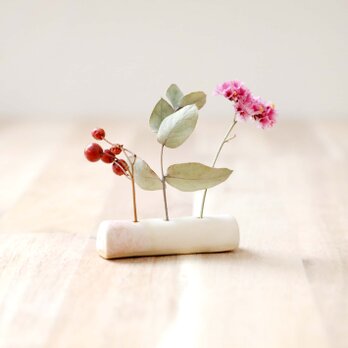 陶土の一連花立て 白マット＆桜色 ＊ ドライフラワー付きのコピーの画像