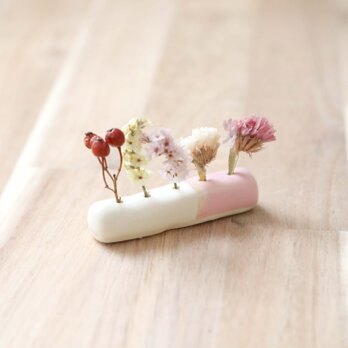 陶土の一連花立て 白マット＆桜花釉 ＊ ドライフラワー付きの画像