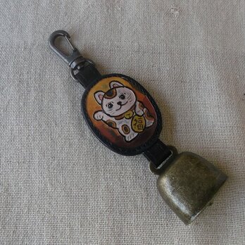 熊よけ鈴　クマベル　拭き染め＆刻印  牛革ベルト　