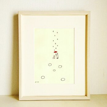 やさしい気持ちになる絵画｜原画「雨の日キミと」※木製額縁入り（八つ切りサイズ）　の画像