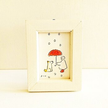【受注制作】ミニ原画「雨の日キミと」・イラスト・水彩・犬の絵・送料無料