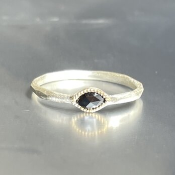 ブラックダイヤモンド　マーキス　ローズカット　0.25ct　K18×シルバーSV925　コンビリングの画像