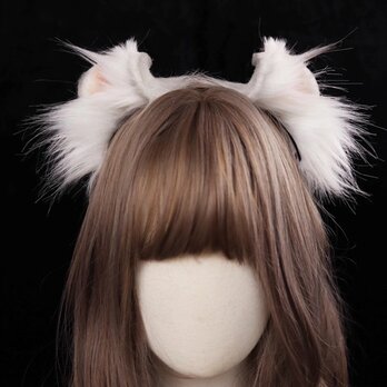 【受注生産】耳巻き猫耳カチューシャ 手作り リアルな毛皮のような 猫の耳ヘアアクセサリー シミュレーション動物の耳の画像