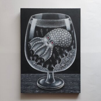 原画「グラスの海」木製パネル A3の画像