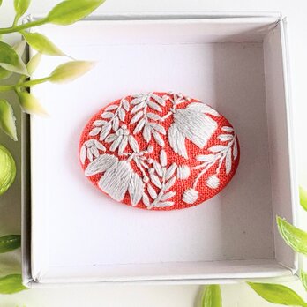 北欧風ことりと草花の刺繍ブローチ#373の画像