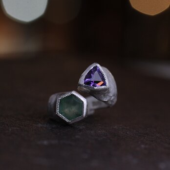 フローライトとアメジストの2フェイスリング