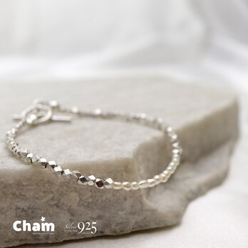 カレンシルバーキューブカットのブレスレット　淡水パール　2mm